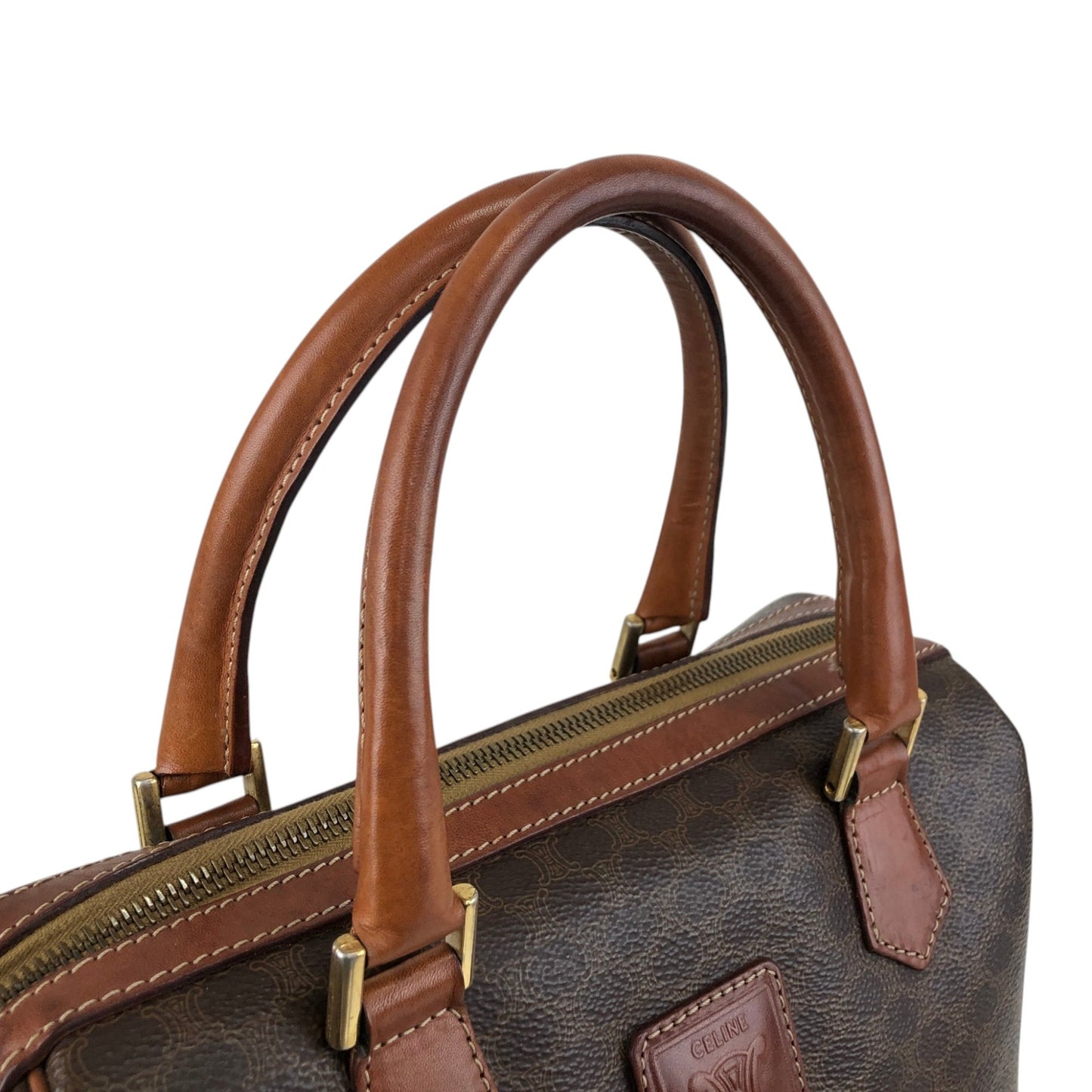 CELINE Macadam Blason Small Boston bag Handbag Brown Vintage f2ydjv