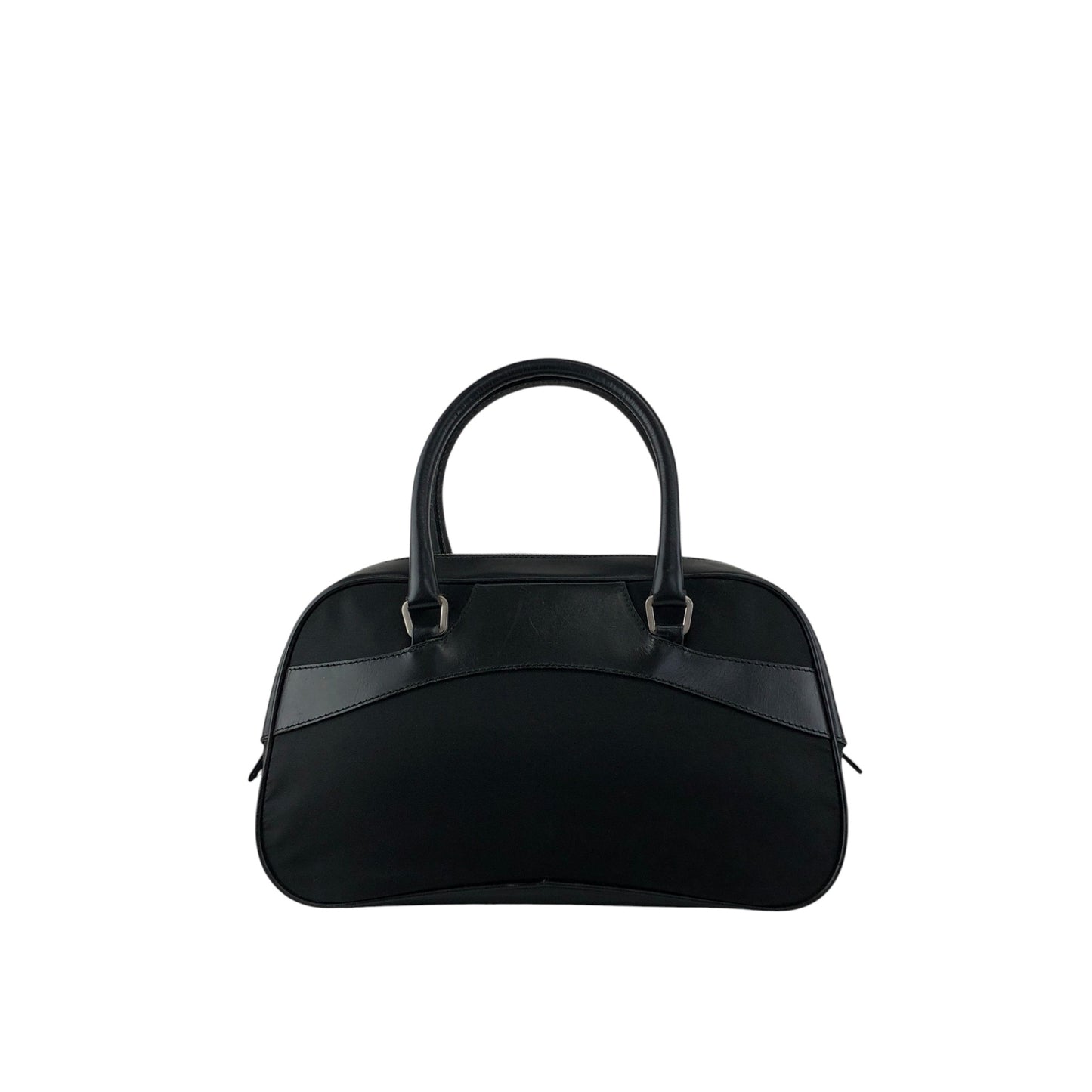 PRADA Tessuto Triangle Logo Small Boston bag Handbag Black Vintage ezhmex