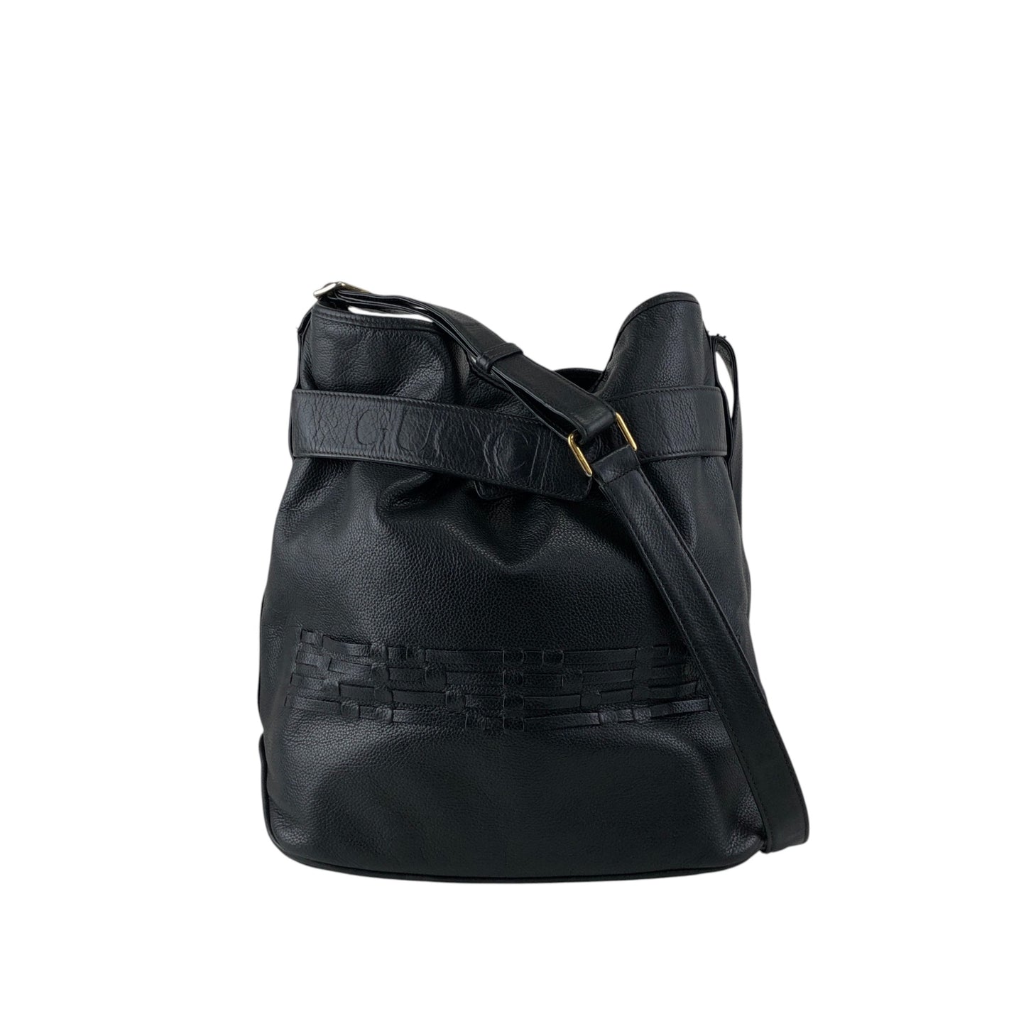 GUCCI Logo Embossed Shoulder bag Black Vintage aga2sh