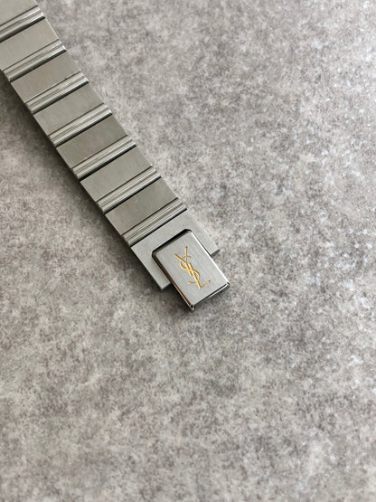 Yves Saint Laurent YSL Logo Quartz Watch Silver 2200-221362 Vintage nbbdz8