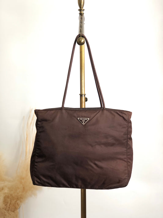 PRADA Tessuto Triangle Logo Totebag Brown Vintage nda4br