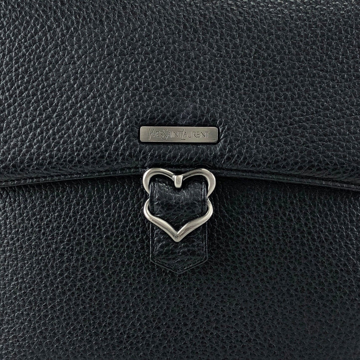 Yves Saint Laurent Logo Front Buckle Shoulder bag Black Vintage f6ymwp