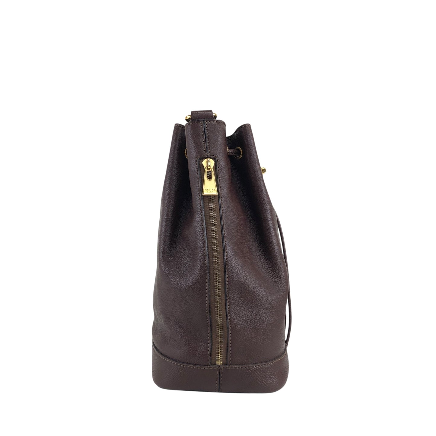 CELINE Toggle Clasp Drawstring Shoulder bag Brown Vintage 4cufh5