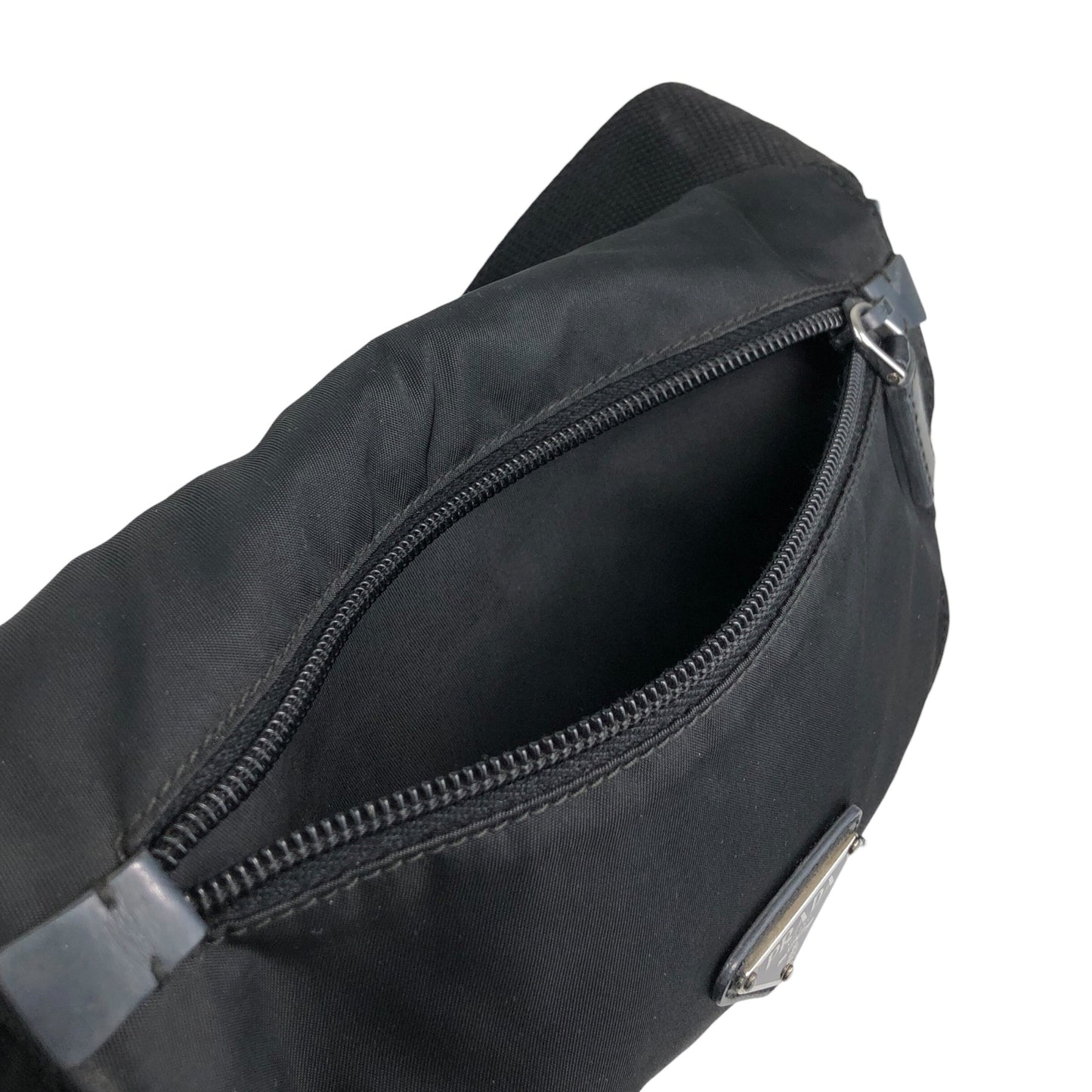 PRADA Tessuto Triangle Logo Front Buckle Shoulder bag Black Vintage fsnzjh