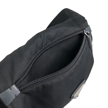 PRADA Tessuto Triangle Logo Front Buckle Shoulder bag Black Vintage fsnzjh