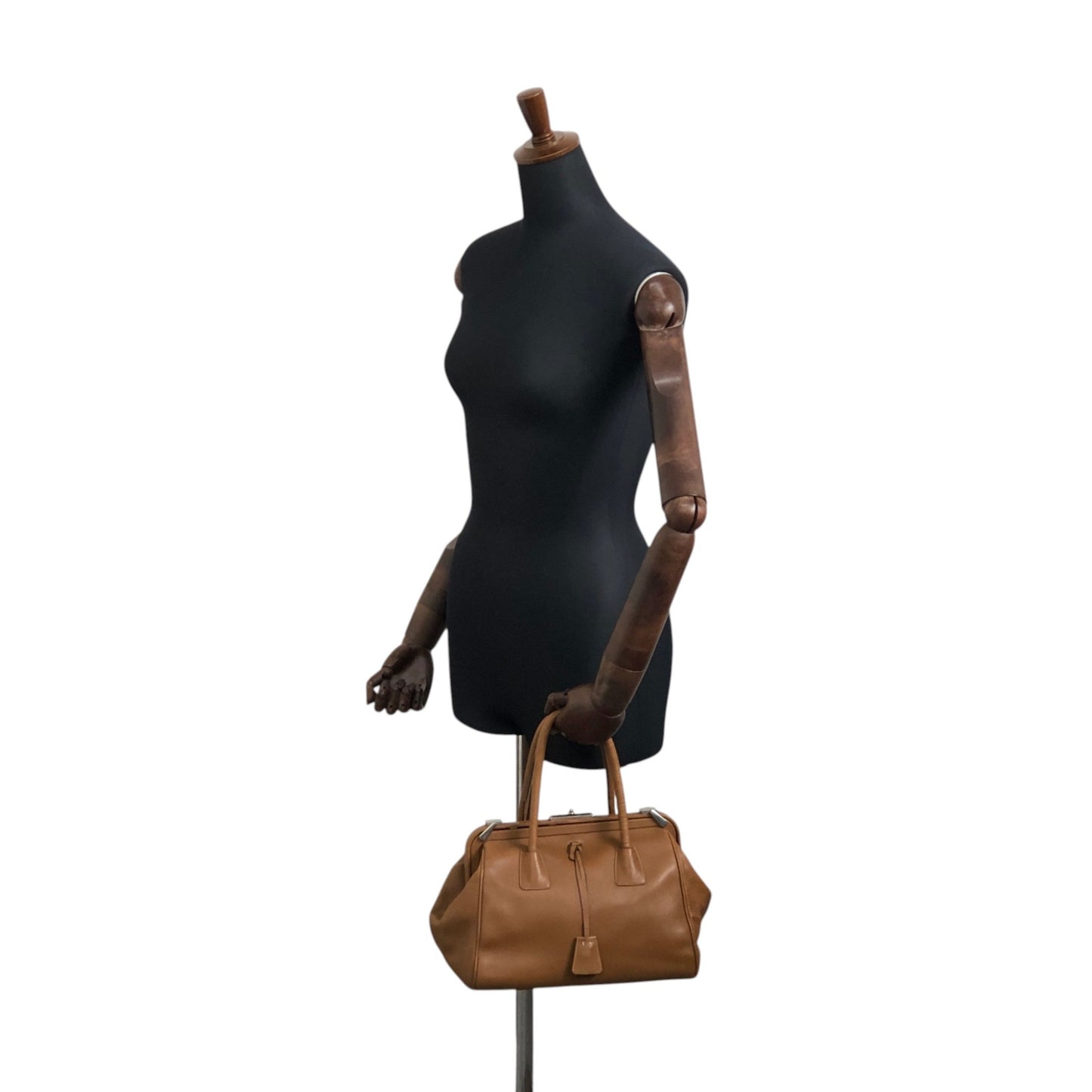 PRADA Metal Clasp Handbag Brown Vintage d6nuka