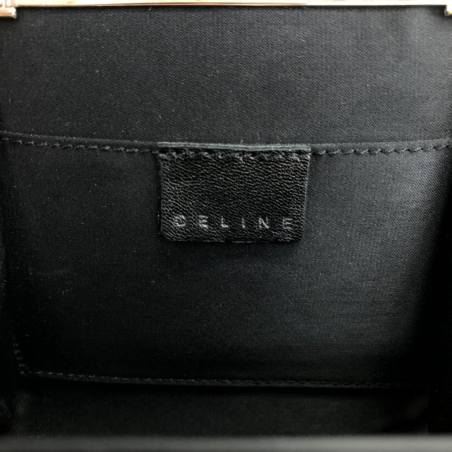 CELINE Triomphe Metal Clasp Chain Shoulder bag Black Vintage 857psb