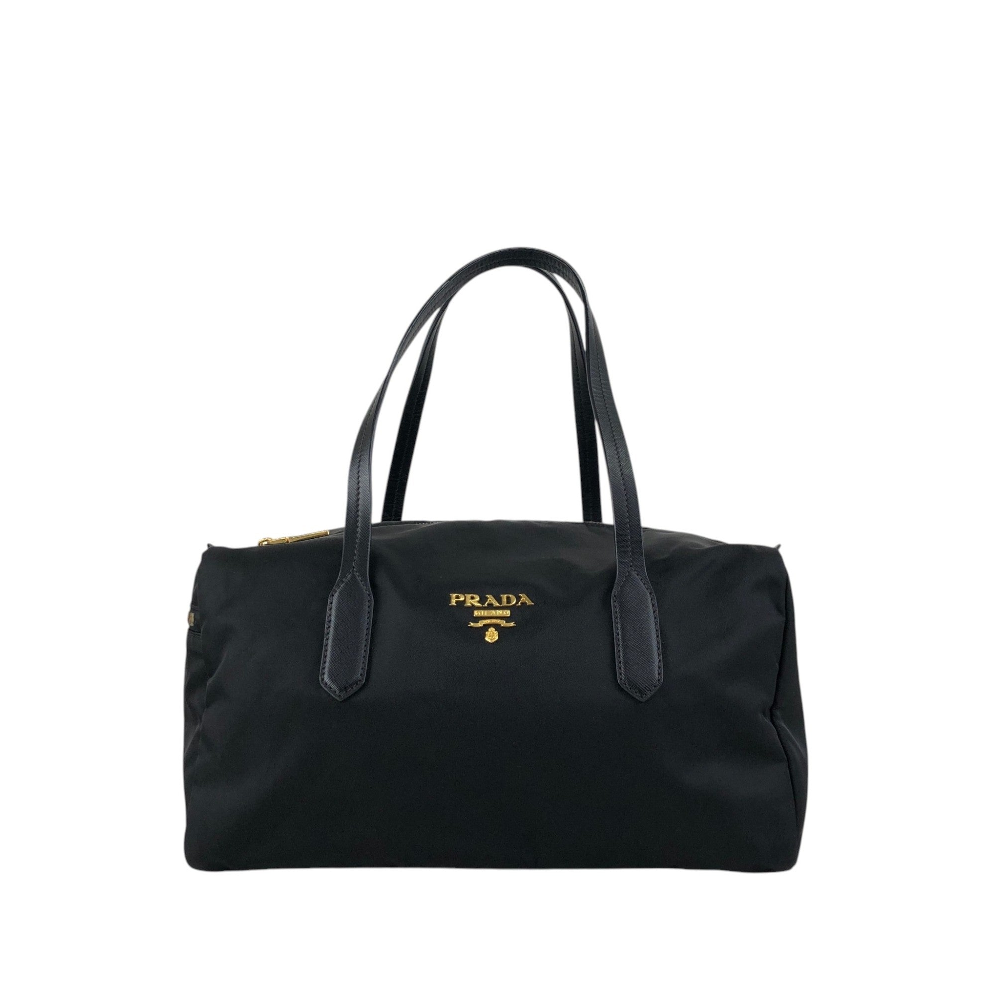 PRADA Logo Small Boston bag Handbag Black Vintage 754ve8