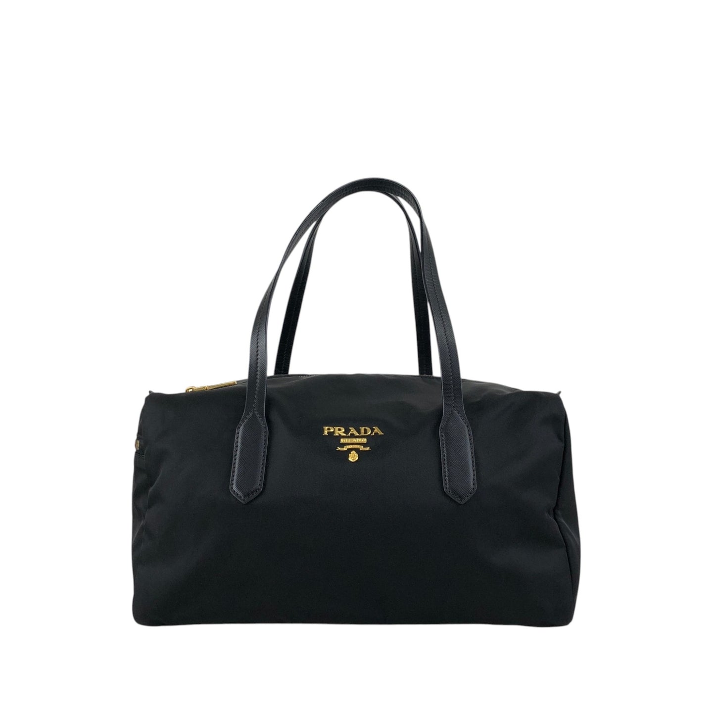 PRADA Logo Small Boston bag Handbag Black Vintage 754ve8