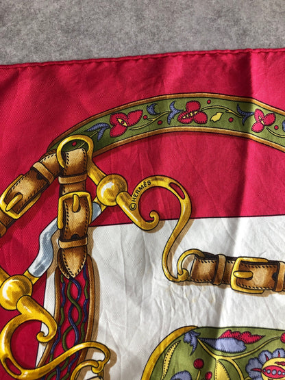 HERMES SILK Scarf Red ESTIVAL Vintage 42vybt