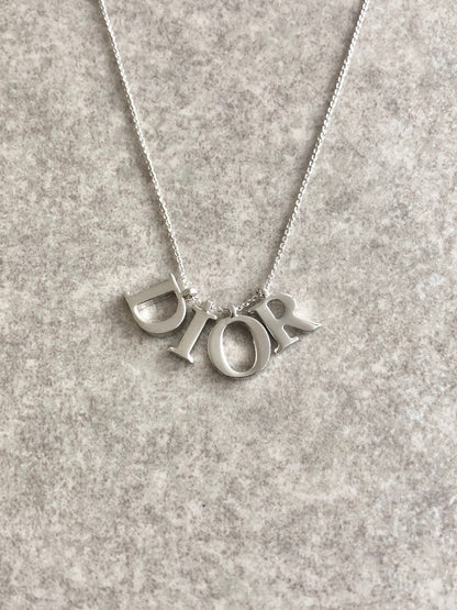 Christian Dior Logo Motif Necklace Silver Vintage ytk2tc