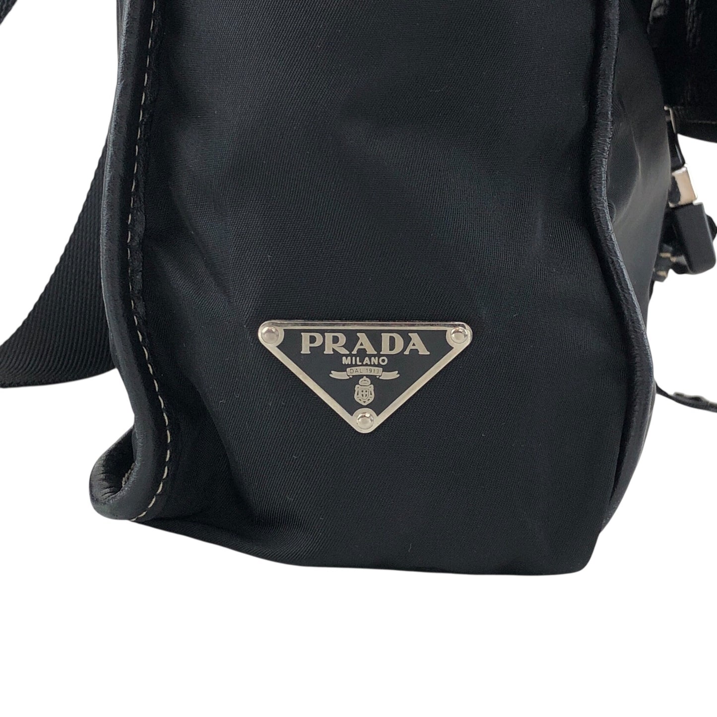 PRADA Tessuto Triangle Logo Front Buckle Shoulder bag Black Vintage bcdpsd