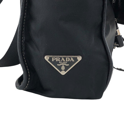 PRADA Tessuto Triangle Logo Front Buckle Shoulder bag Black Vintage bcdpsd