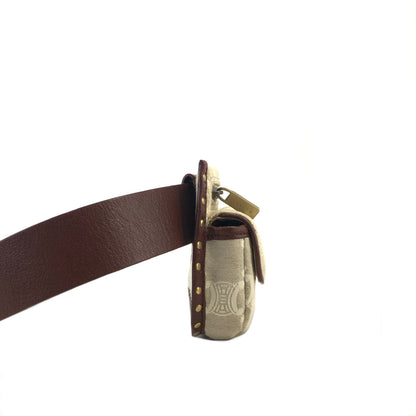 CELINE Paris Macadam 帆布皮革肩背包斜背包米色復古 xc3b36 