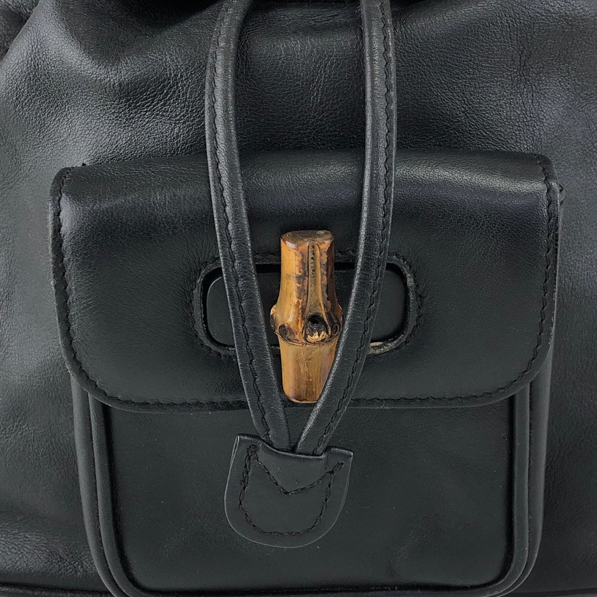 GUCCI Bamboo Front Pocket Backpack Black Vintage f7grwk