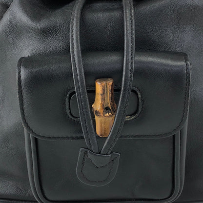 GUCCI Bamboo Front Pocket Backpack Black Vintage f7grwk