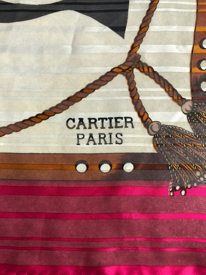 Cartier Scarf White Pink Silk  Vintage 32kszu