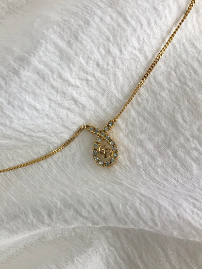 Christian Dior CD Logo Rhinestone Necklace Gold Vintage 2sjwf8