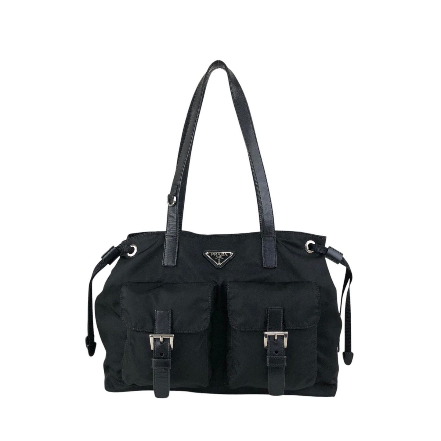 PRADA Tessuto Triangle Logo Double Pocket Totebag Black Vintage bdfpbe