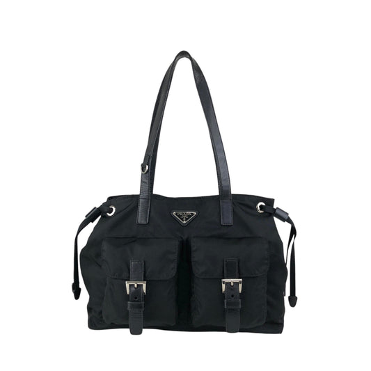 PRADA Tessuto Triangle Logo Double Pocket Totebag Black Vintage bdfpbe