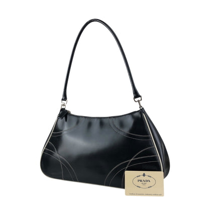 PRADA Stitch Shoulder bag Hobobag Black Vintage tfesrt