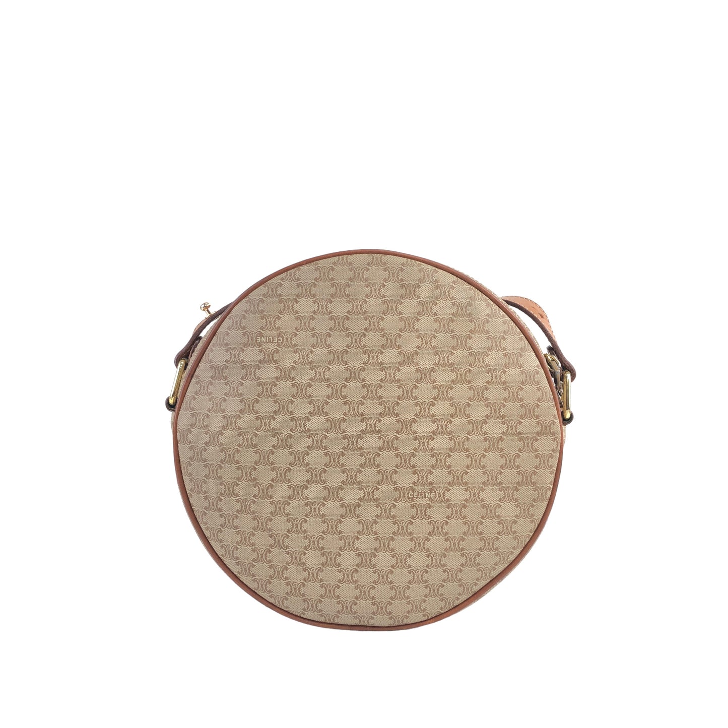 CELINE Macadam Triomphe Round Shoulder bag Beige Vintage re2v22