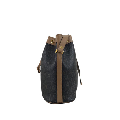 Christian Dior Honeycomb Pattern Drawstring Shoulder bag Black×Beige Vintage bgh644