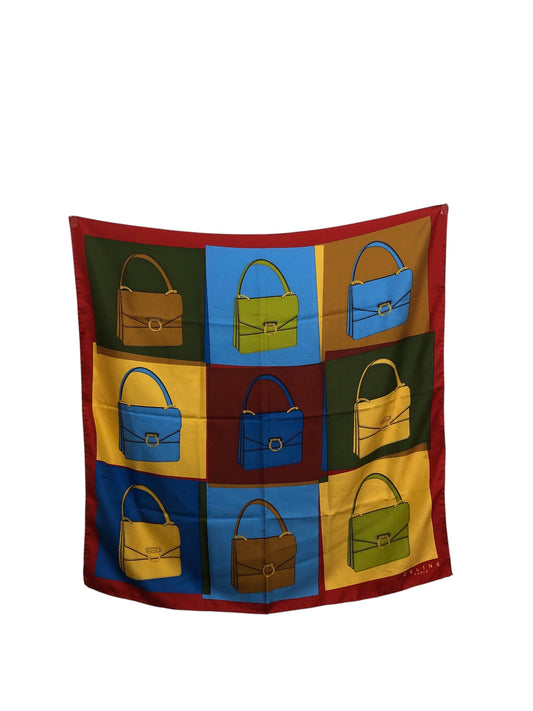 CELINE SILK Scarf Red Vintage gdzfdx