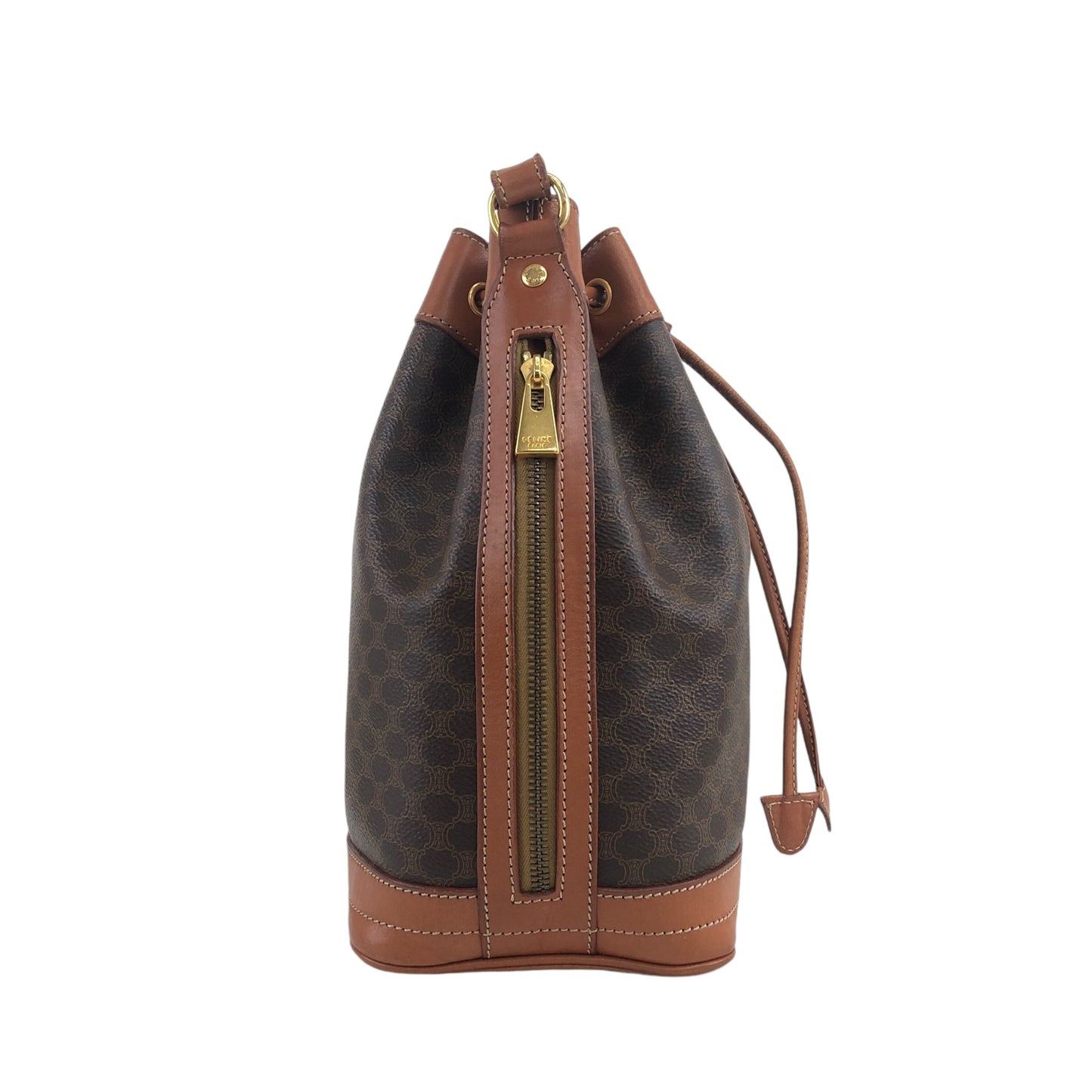 CELINE Macadam Blason Drawstring Shoulder bag Brown Vintage r86jvb