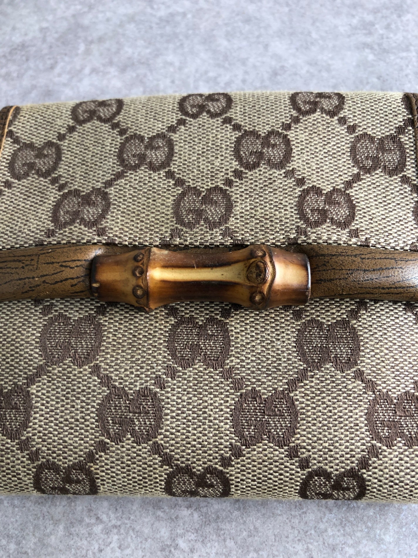 GUCCI Bamboo GG Canvas Folded Wallet Brown Vintage nex8st
