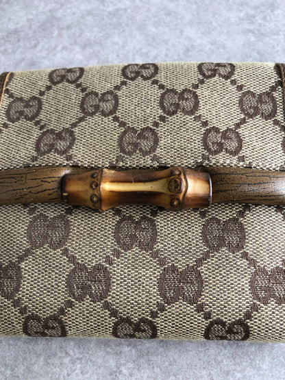 GUCCI Bamboo GG Canvas Folded Wallet Brown Vintage nex8st