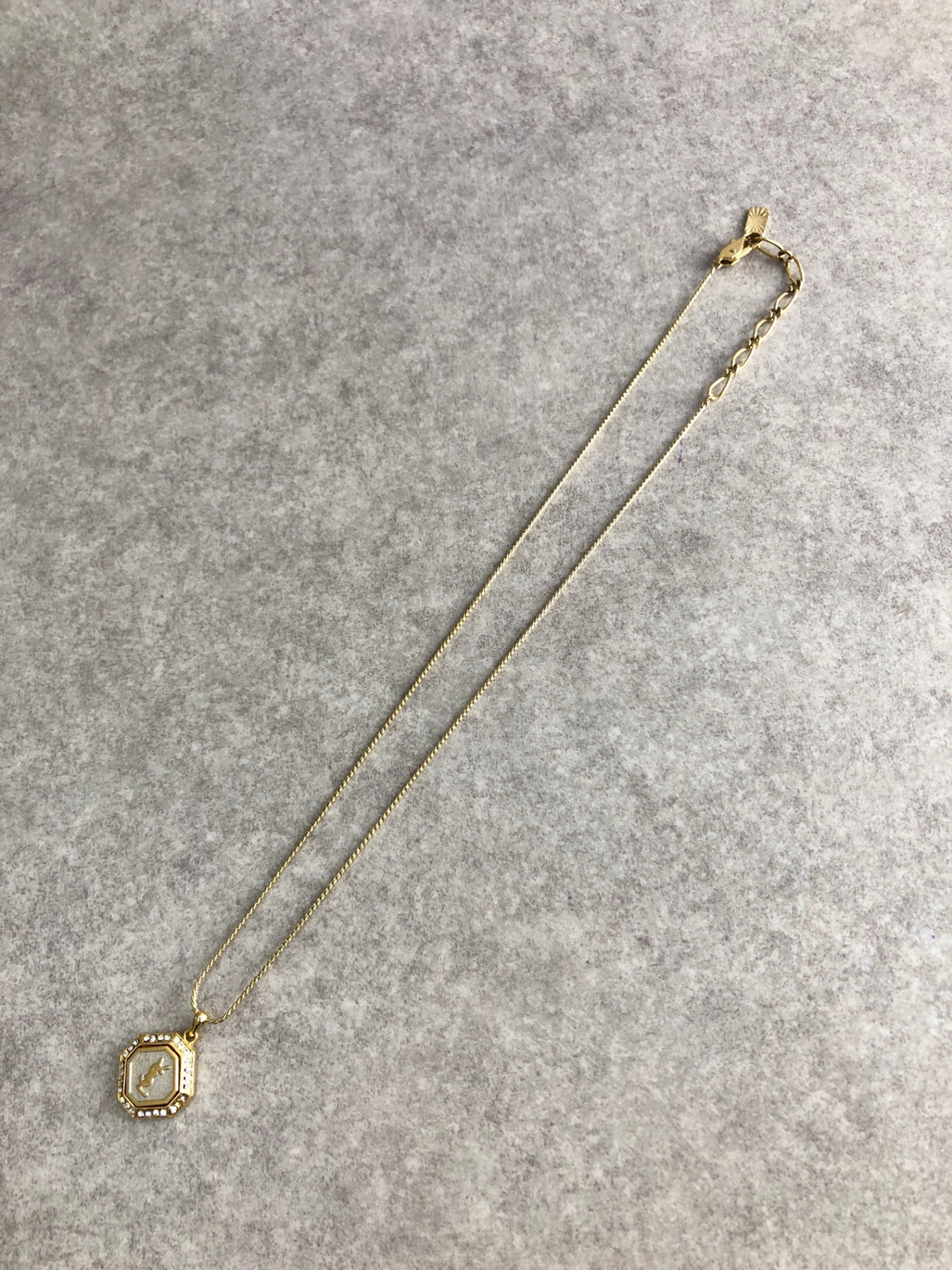 Yves Saint Laurent YSL Logo Rhinestone Necklace Gold Vintage p333yw