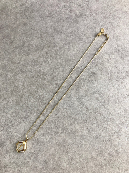 Yves Saint Laurent YSL Logo Rhinestone Necklace Gold Vintage p333yw