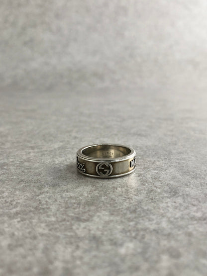 GUCCI GG Logo Ring Silver Vintage xxc4b8