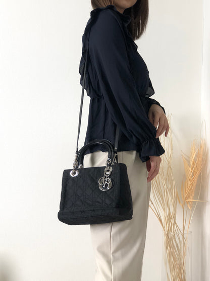 Christian Dior Lady Dior Cannage Nylon Two-way Shoulder bag Black Vintage 2i75ru