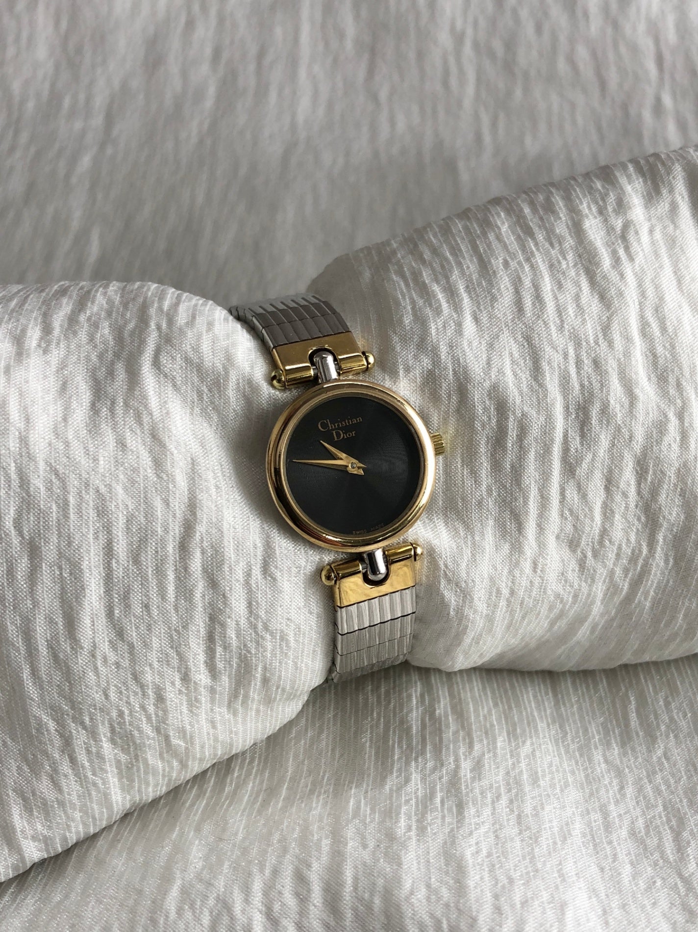 Christian Dior Logo Quartz Watch Silver×Gold 3025 Vintage 3es7fc