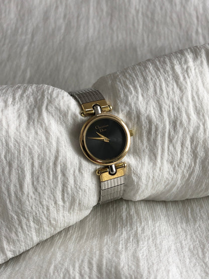Christian Dior Logo Quartz Watch Silver×Gold 3025 Vintage 3es7fc