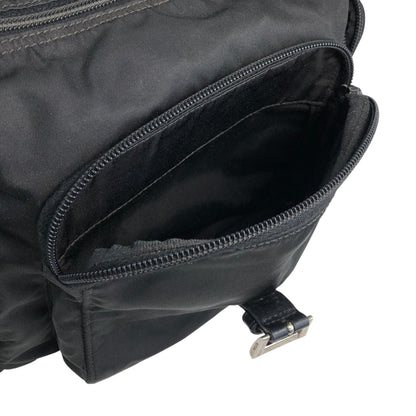 PRADA Tessuto Triangle Logo Front Buckle Side Pocket Shoulder bag Black Vintage 75anhg