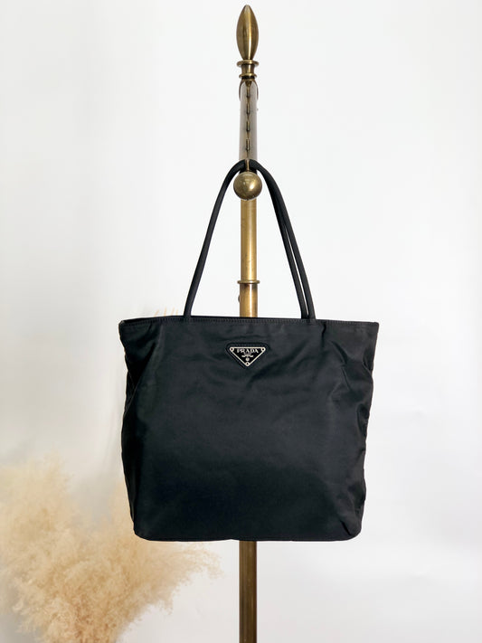PRADA Tessuto Triangle Logo Totebag Black Vintage wen6ju