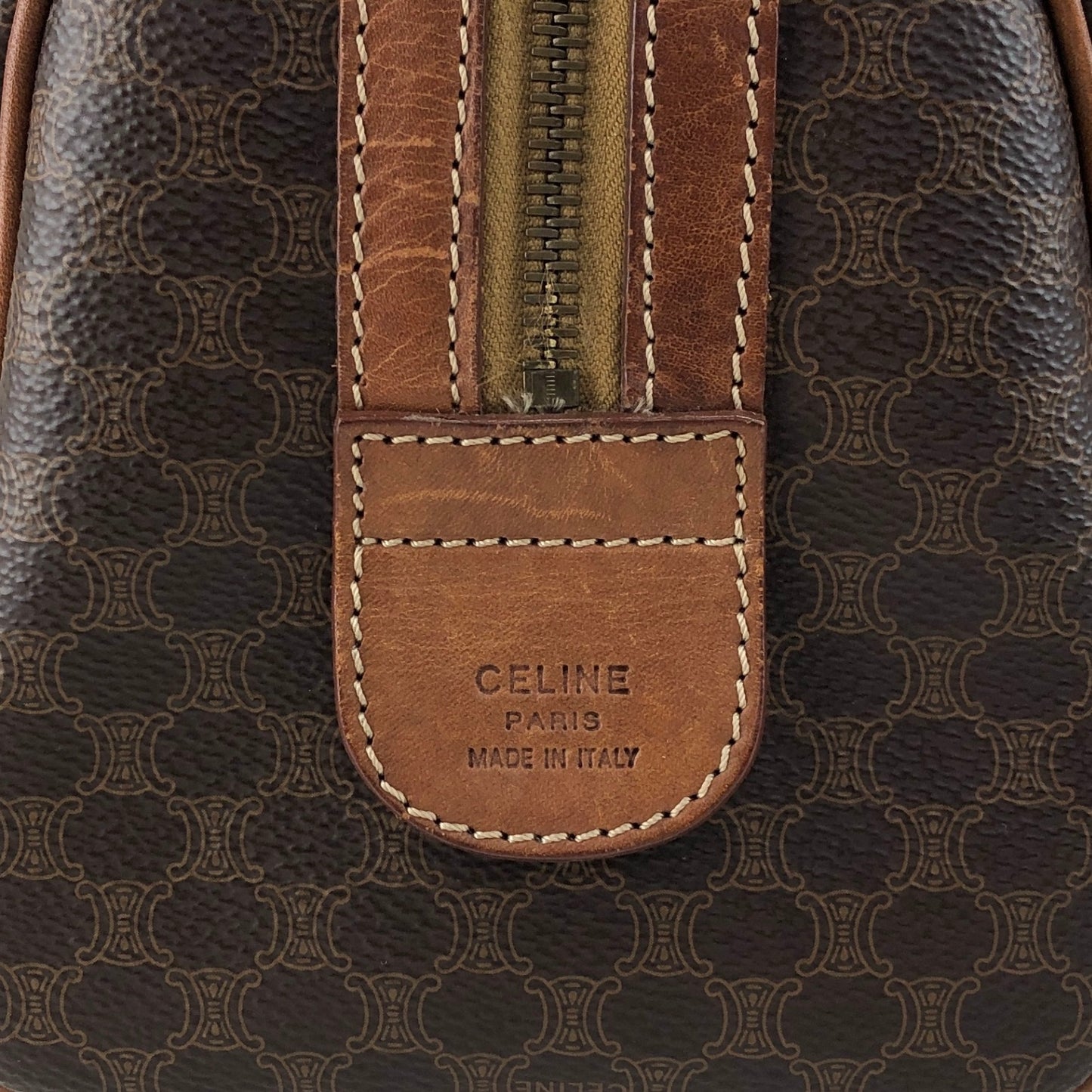 CELINE Macadam Blason Small Boston bag Handbag Brown Vintage ezay86
