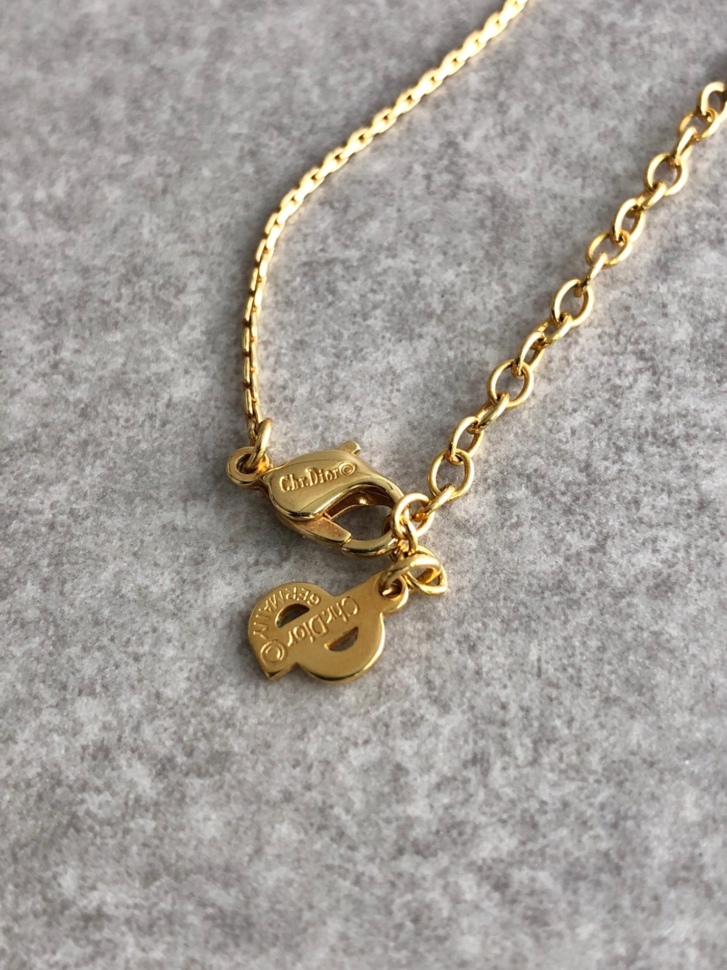 Christian Dior Logo Motif Rhinestone Necklace Gold Vintage 7ghskj