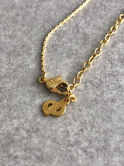 Christian Dior Logo Motif Rhinestone Necklace Gold Vintage 7ghskj