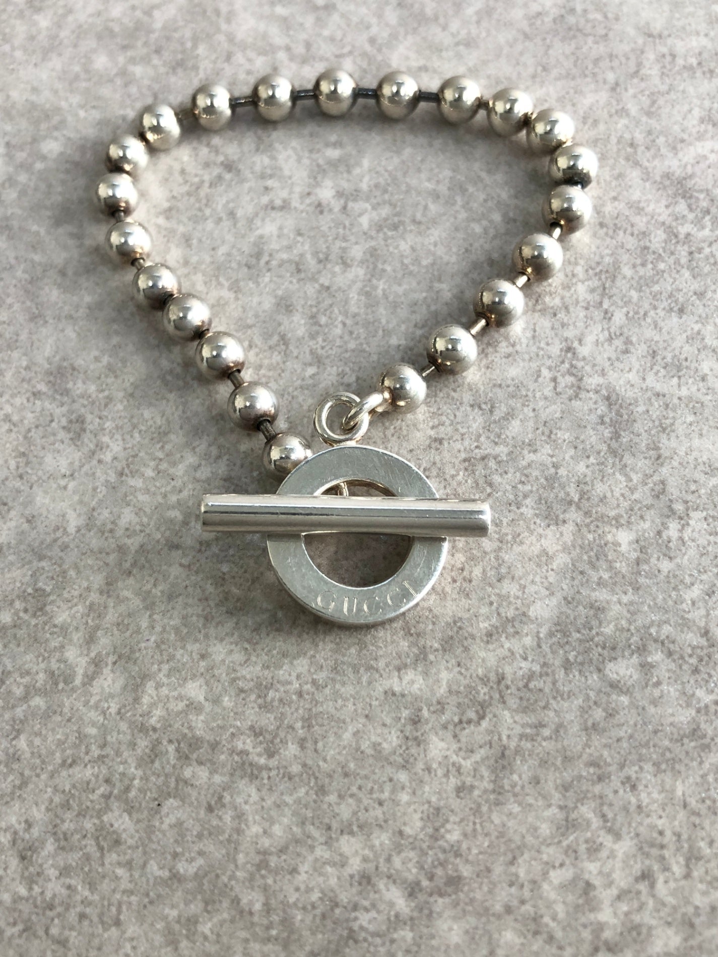 GUCCI Logo Bracelet Silver Vintage x5scvr