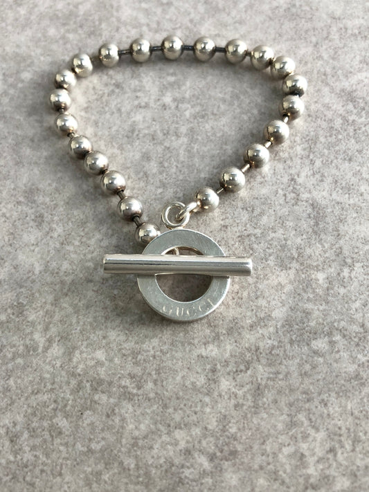 GUCCI Logo Bracelet Silver Vintage x5scvr