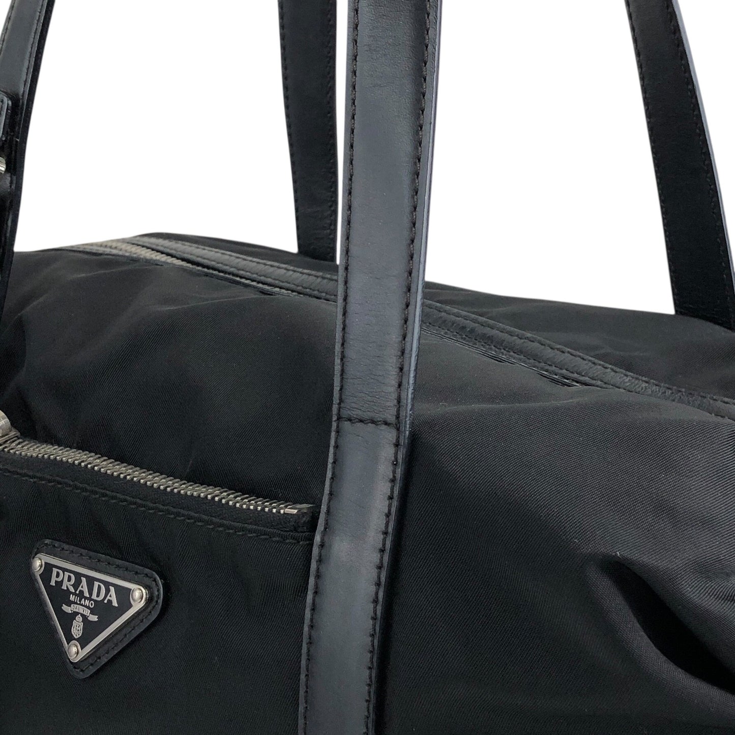 PRADA Tessuto Triangle Logo Small Boston bag Handbag Black Vintage pde7em