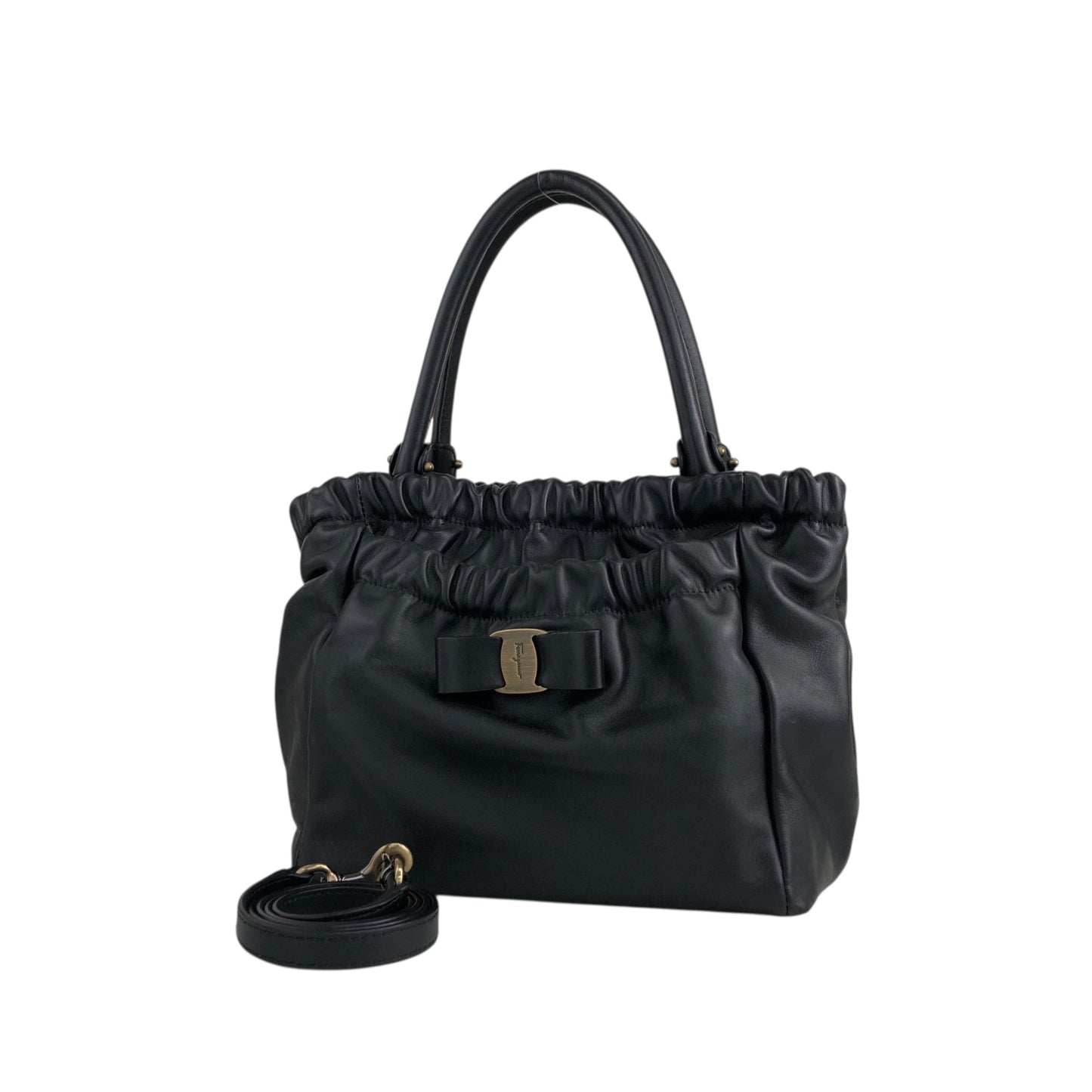 Salvatore Ferragamo Vala Ribbon Two-way Handbag Shoulder bag Black Vintage hdyv3c