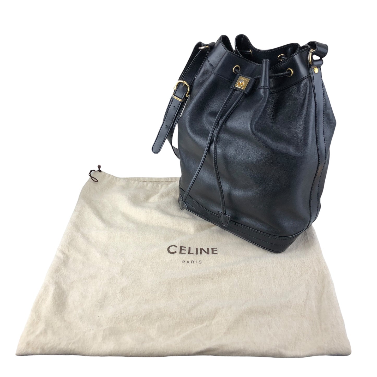 CELINE GancinivDrawstring Shoulder bag Black Vintage z78ygt