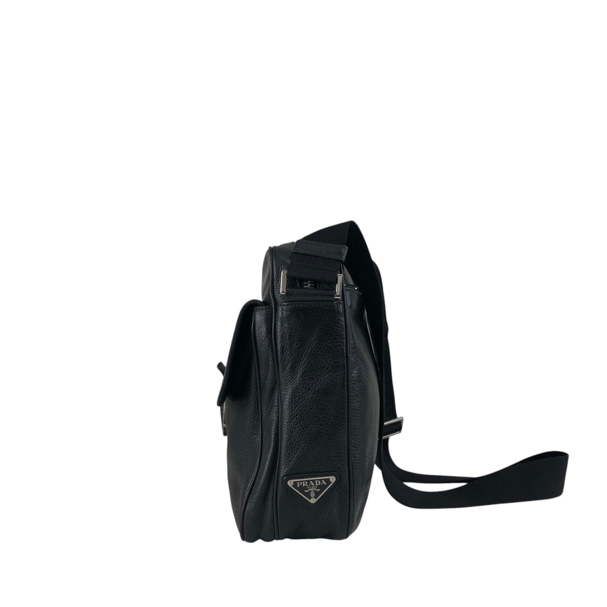 PRADA Triangle Logo Front Buckle Front Pocket Shoulder bag Black Vintage fg3jes
