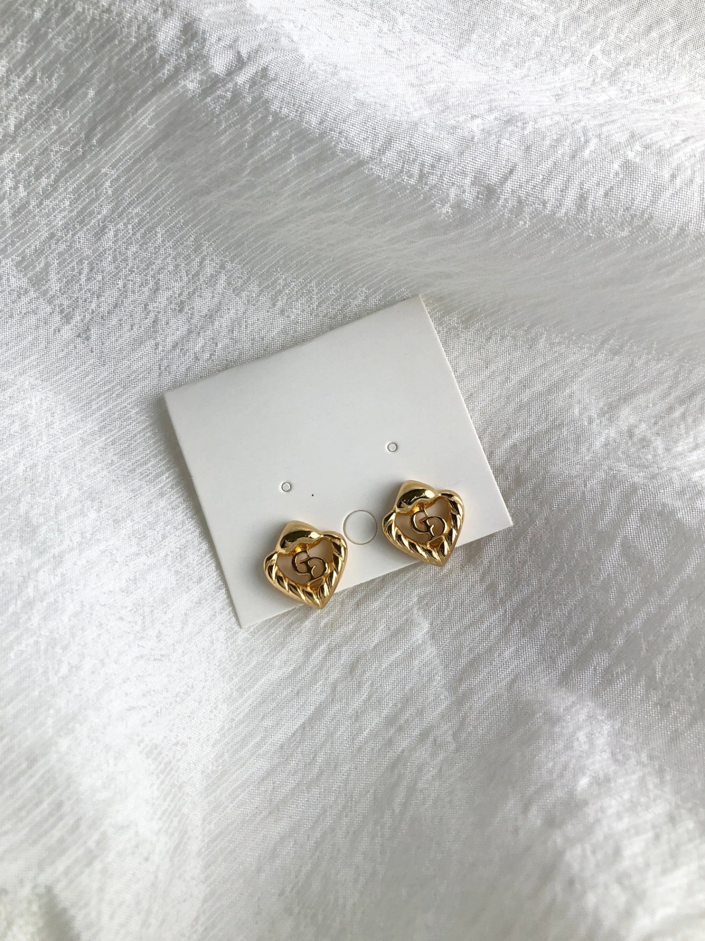 Christian Dior CD Logo Heart Motif Earrings Gold Vintage e88g44