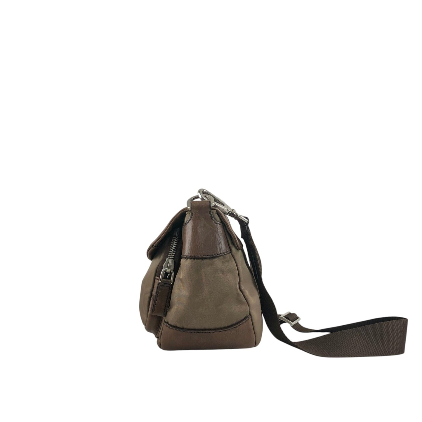 PRADA Tessuto Triangle Logo Belt Motif Shoulder bag Brown Vintage s7iz35